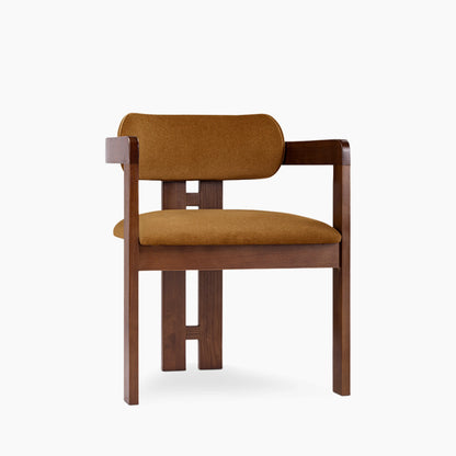 Hallie Wooden Carver Dining Chair | Caramel Brown Sustainable Mohair Velvet & Walnut