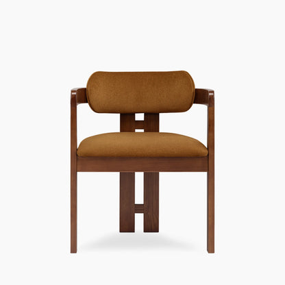 Hallie Wooden Carver Dining Chair | Caramel Brown Sustainable Mohair Velvet & Walnut
