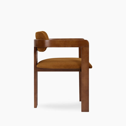 Hallie Wooden Carver Dining Chair | Caramel Brown Sustainable Mohair Velvet & Walnut