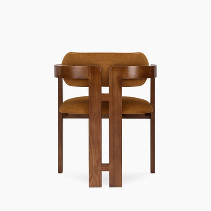 Hallie Wooden Carver Dining Chair | Caramel Brown Sustainable Mohair Velvet & Walnut