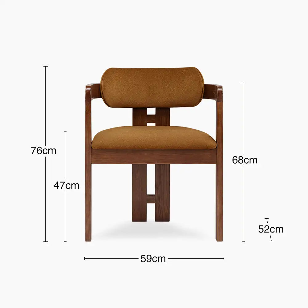 Hallie Wooden Carver Dining Chair | Caramel Brown Sustainable Mohair Velvet & Walnut