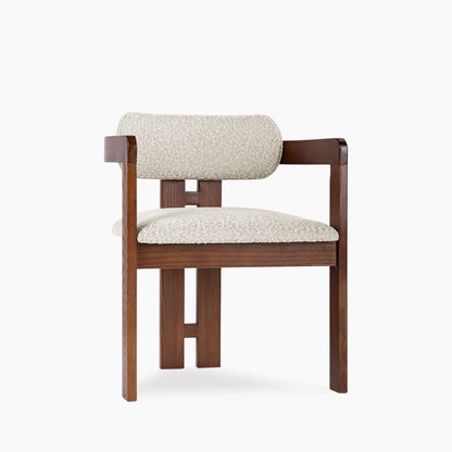 Hallie Wooden Carver Dining Chair | Speckled Stone Sustainable Boucle & Walnut