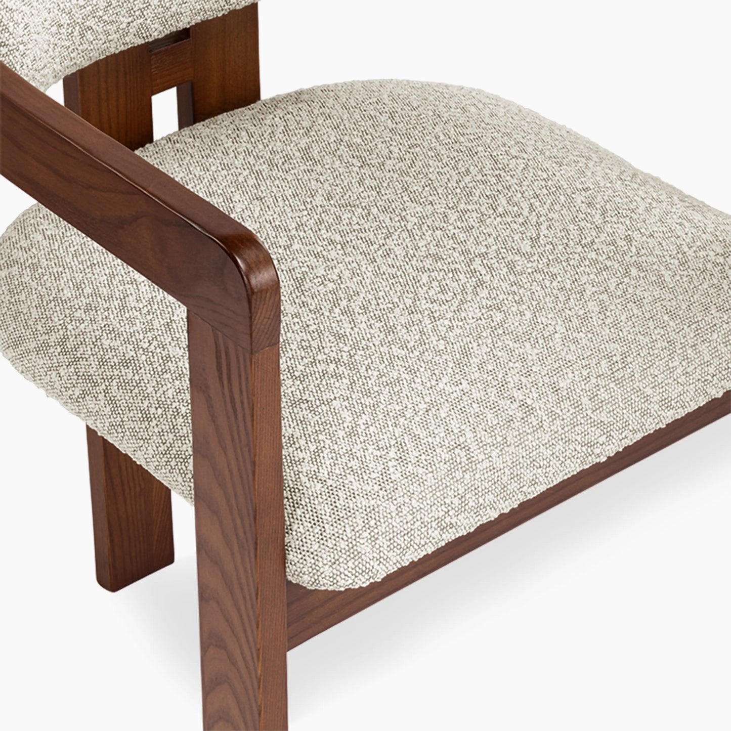 Hallie Wooden Carver Dining Chair | Speckled Stone Sustainable Boucle & Walnut