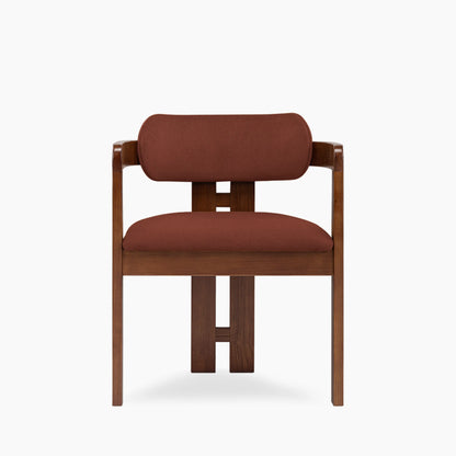 Hallie Wooden Carver Dining Chair | Rust Red Sustainable Velvet & Walnut