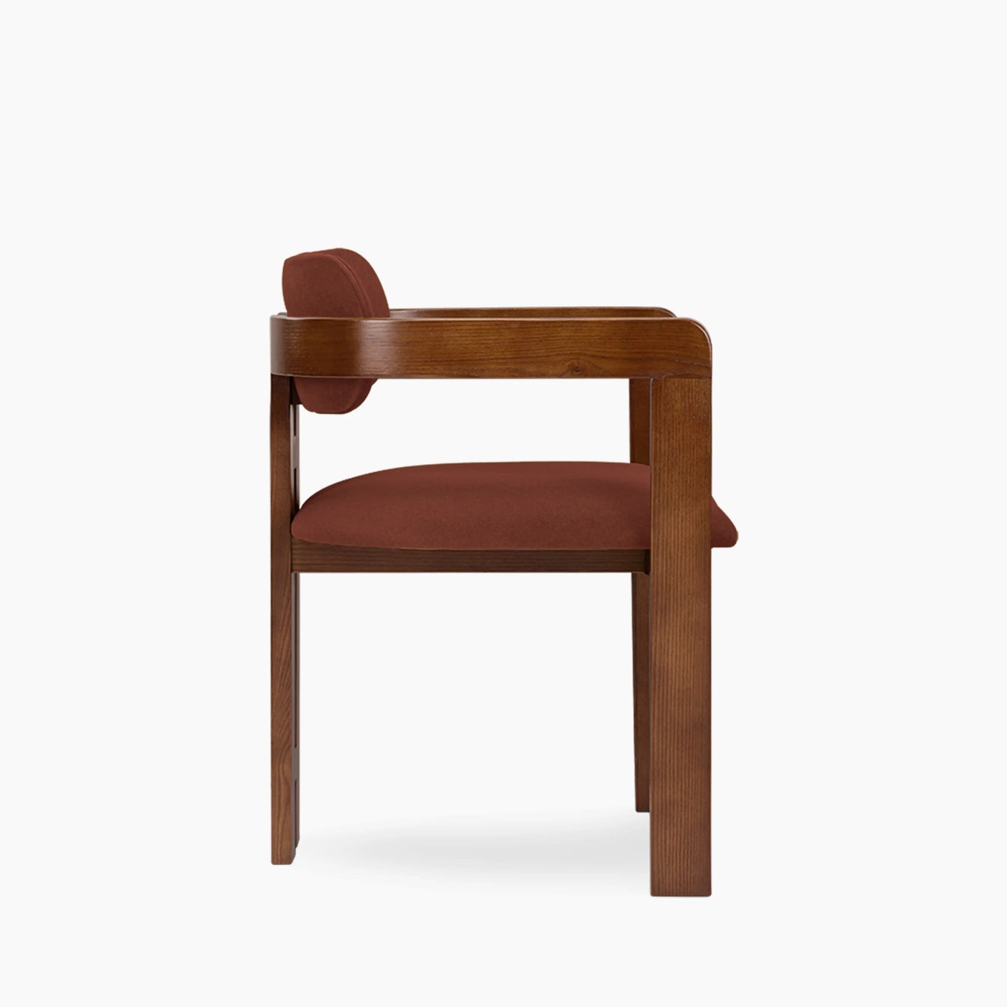 Hallie Wooden Carver Dining Chair | Rust Red Sustainable Velvet & Walnut