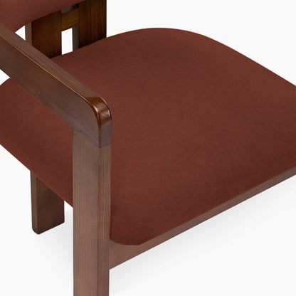 Hallie Wooden Carver Dining Chair | Rust Red Sustainable Velvet & Walnut