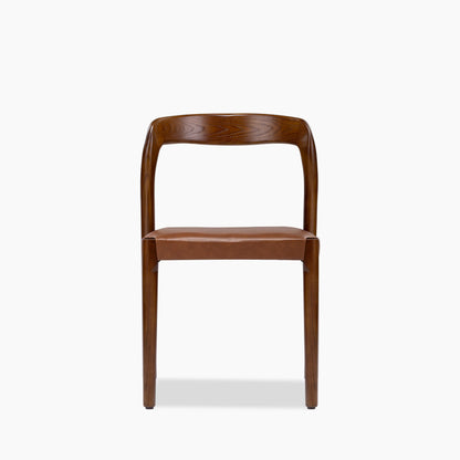 Madeleine Stackable Wooden Dining Chair | Vintage Tan Faux Leather & Walnut