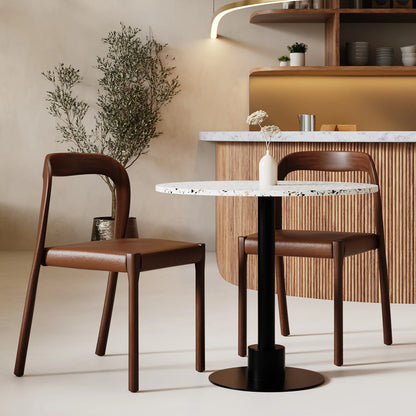 Madeleine Stackable Wooden Dining Chair | Vintage Tan Faux Leather & Walnut