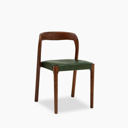 Madeleine Stackable Wooden Dining Chair | Vintage Green Faux Leather & Walnut