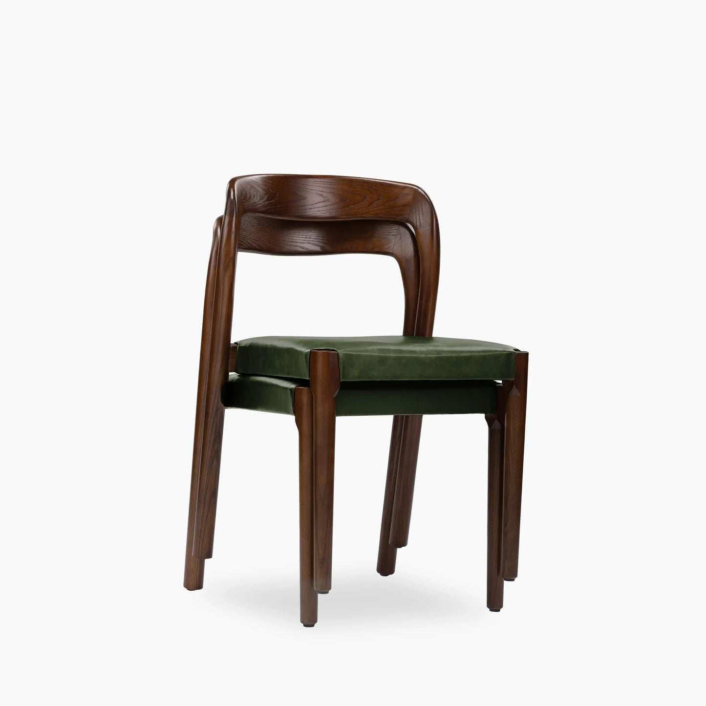 Madeleine Stackable Wooden Dining Chair | Vintage Green Faux Leather & Walnut