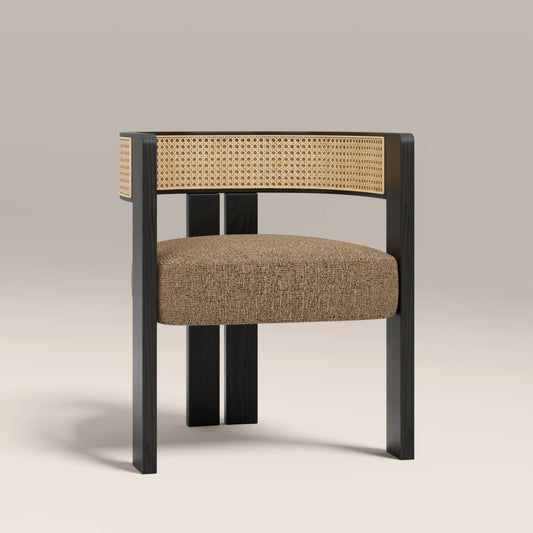 Clifton Wooden Carver Dining Chair | Speckled Cappuccino Boucle & Black