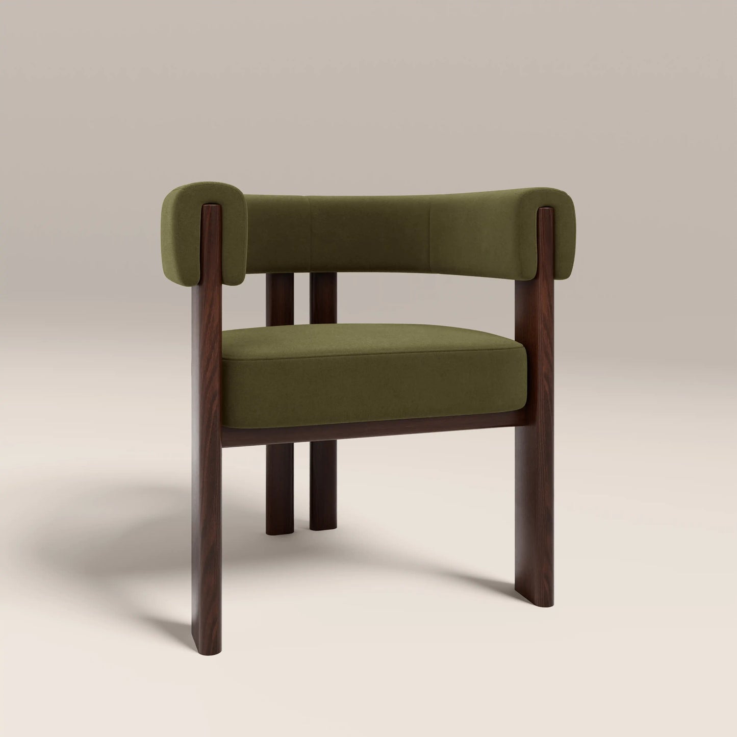 Cassius Carver Dining Chair | Moss Green Sustainable Mohair Velvet & Walnut