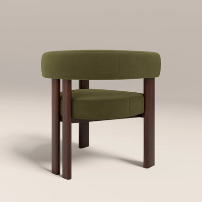 Cassius Carver Dining Chair | Moss Green Sustainable Mohair Velvet & Walnut