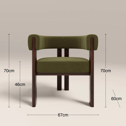 Cassius Carver Dining Chair | Moss Green Sustainable Mohair Velvet & Walnut