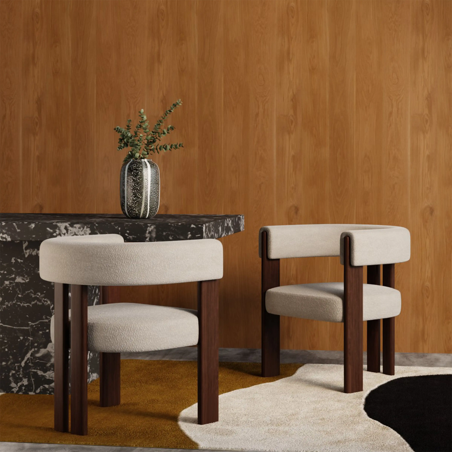 Cassius Carver Dining Chair | Speckled Stone Sustainable Boucle & Walnut