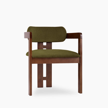Hallie Wooden Carver Dining Chair | Moss Green Sustainable Mohair Velvet & Walnut