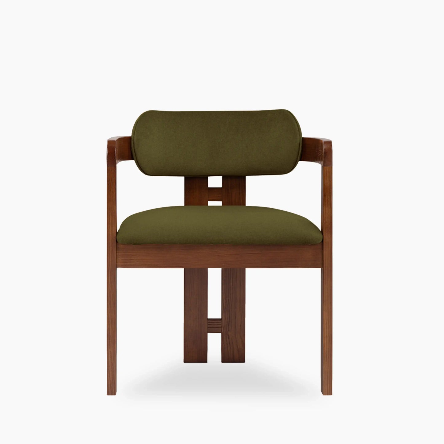Hallie Wooden Carver Dining Chair | Moss Green Sustainable Mohair Velvet & Walnut