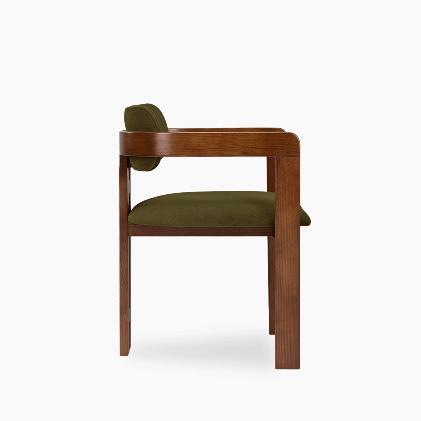 Hallie Wooden Carver Dining Chair | Moss Green Sustainable Mohair Velvet & Walnut