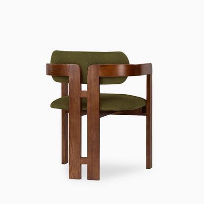 Hallie Wooden Carver Dining Chair | Moss Green Sustainable Mohair Velvet & Walnut