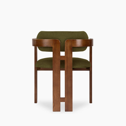 Hallie Wooden Carver Dining Chair | Moss Green Sustainable Mohair Velvet & Walnut
