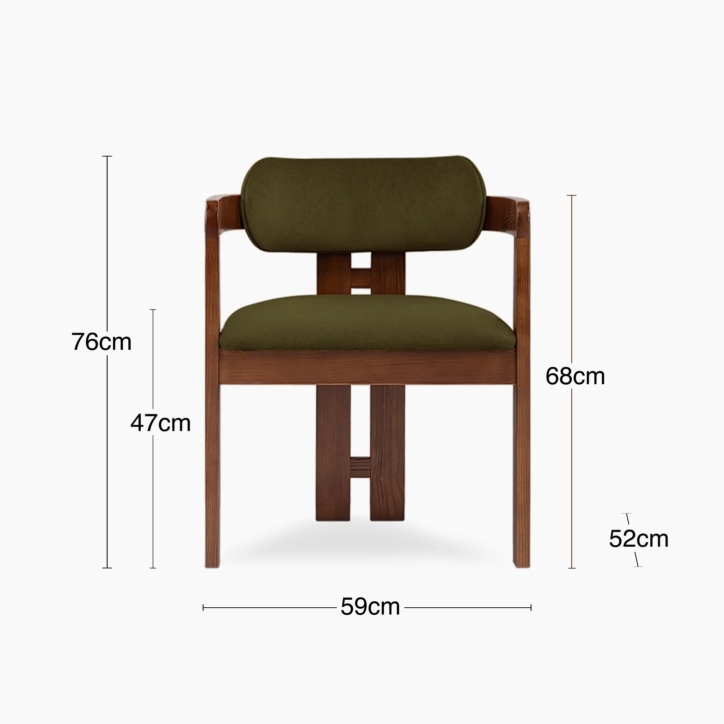 Hallie Wooden Carver Dining Chair | Moss Green Sustainable Mohair Velvet & Walnut