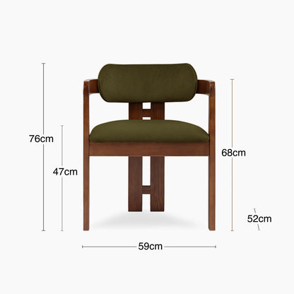 Hallie Wooden Carver Dining Chair | Moss Green Sustainable Mohair Velvet & Walnut