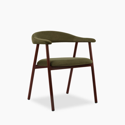 Monroe Carver Dining Chair | Moss Green Sustainable Mohair Velvet & Walnut