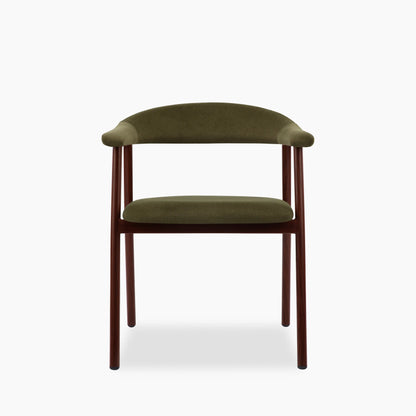 Monroe Carver Dining Chair | Moss Green Sustainable Mohair Velvet & Walnut