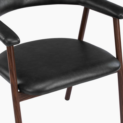 Monroe Carver Dining Chair | Vintage Black Faux Leather & Walnut