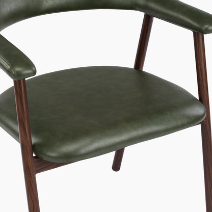 Monroe Carver Dining Chair | Vintage Green Faux Leather & Walnut