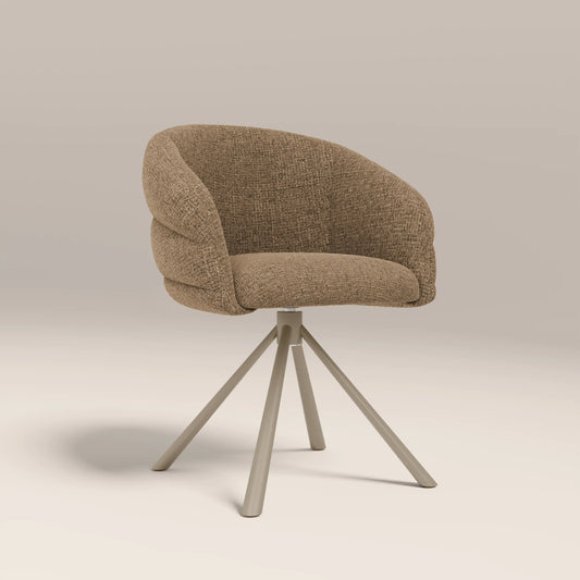 Frankie Swivel Carver Dining Chair | Speckled Cappuccino Boucle & Latte