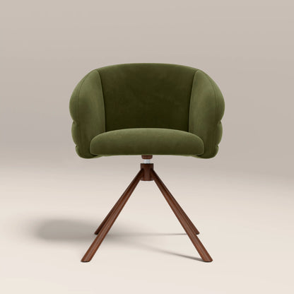 Frankie Swivel Carver Dining Chair | Olive Green Sustainable Velvet & Walnut