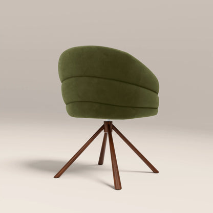 Frankie Swivel Carver Dining Chair | Olive Green Sustainable Velvet & Walnut