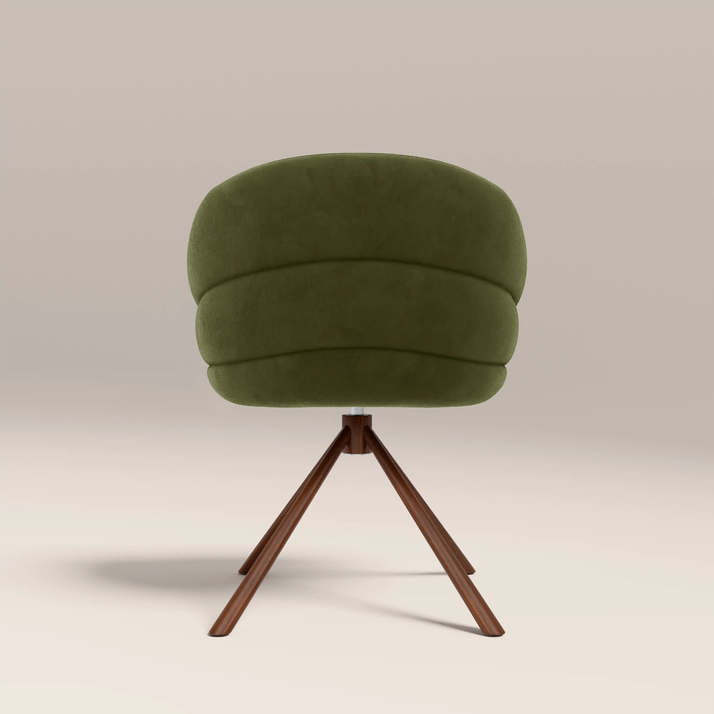 Frankie Swivel Carver Dining Chair | Olive Green Sustainable Velvet & Walnut