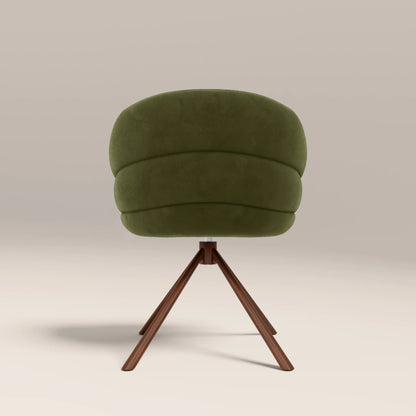 Frankie Swivel Carver Dining Chair | Olive Green Sustainable Velvet & Walnut