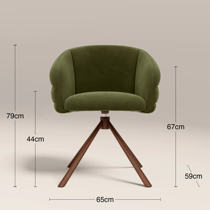 Frankie Swivel Carver Dining Chair | Olive Green Sustainable Velvet & Walnut
