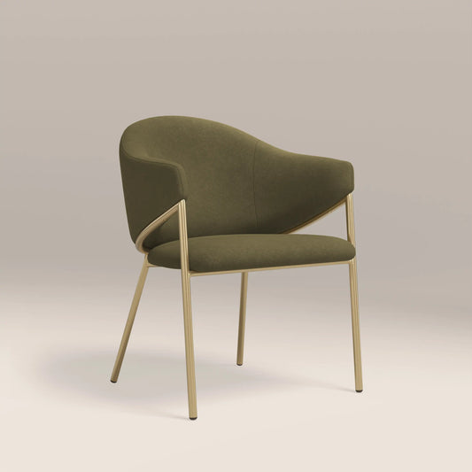 Luca Carver Dining Chair | Moss Green Sustainable Mohair Velvet & Brass