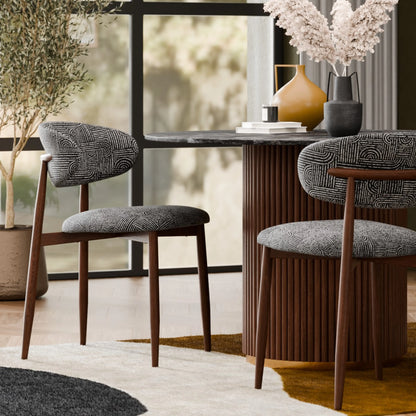 Halston Dining Chair | Bauhaus Wave Monochrome Fabric & Walnut