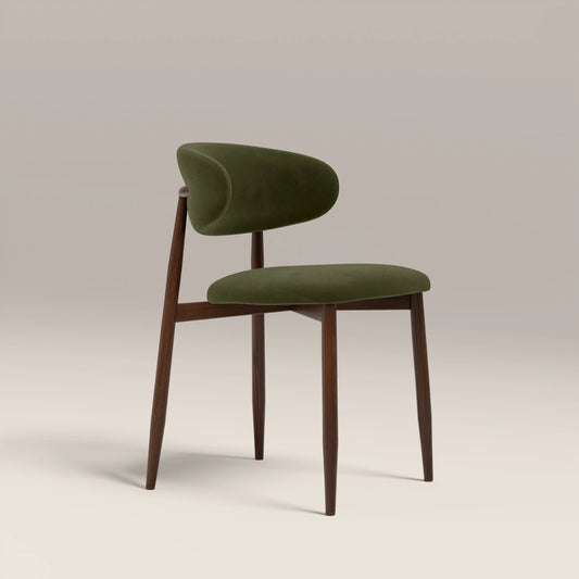 Halston Dining Chair | Olive Green Sustainable Velvet & Walnut