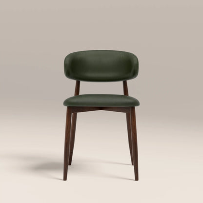 Halston Dining Chair | Vintage Green Faux Leather & Walnut