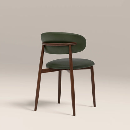 Halston Dining Chair | Vintage Green Faux Leather & Walnut