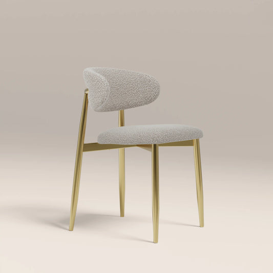 Halston Dining Chair | Speckled Stone Sustainable Boucle & Brass