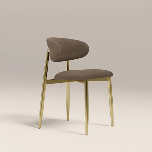 Halston Dining Chair | Truffle Brown Sustainable Mohair Velvet & Brass