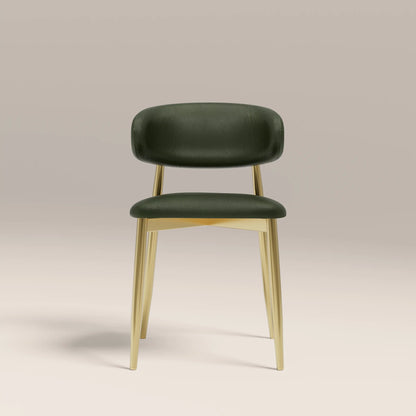 Halston Dining Chair | Vintage Green Faux Leather & Brass