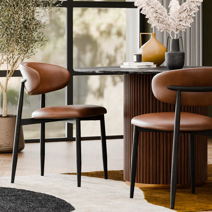 Halston Dining Chair | Vintage Tan Faux Leather & Black