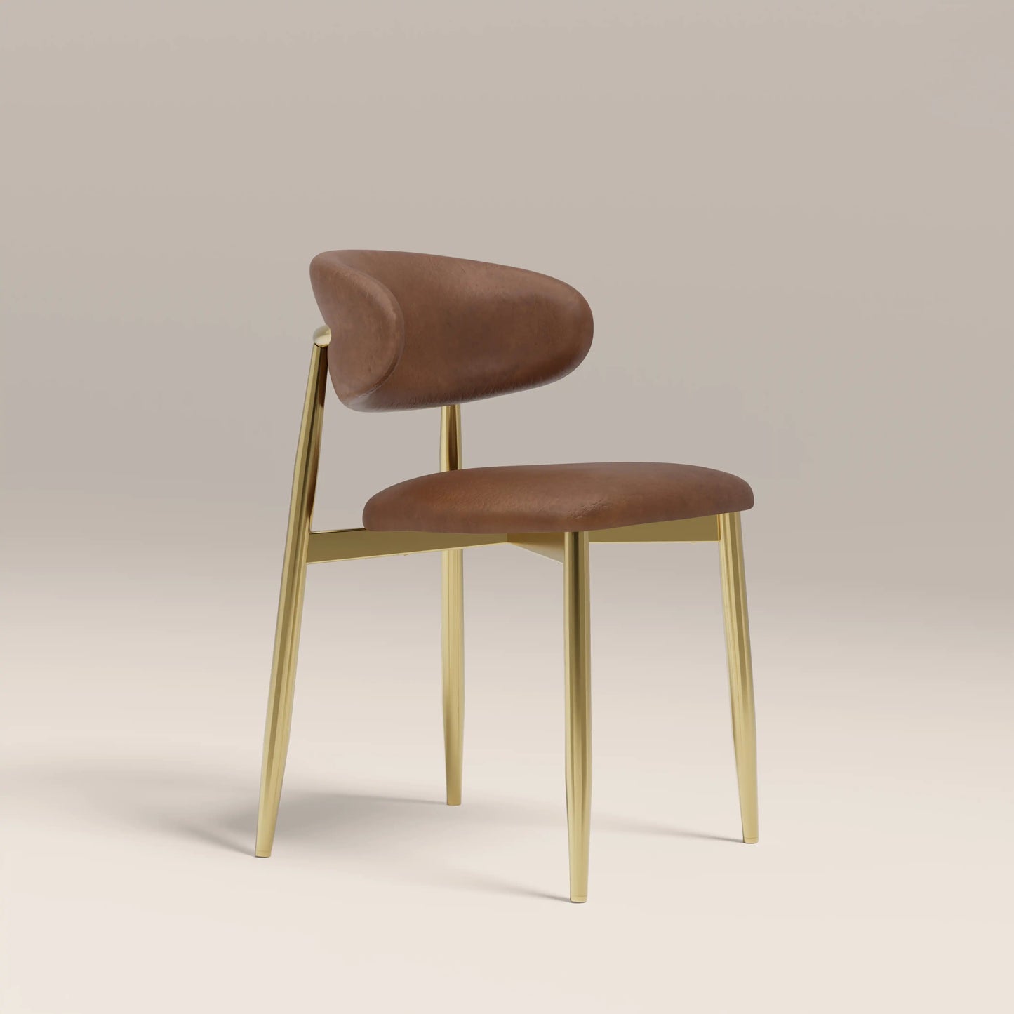 Halston Dining Chair | Vintage Tan Faux Leather & Brass