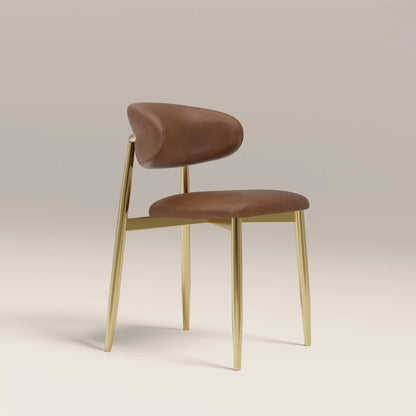 Halston Dining Chair | Vintage Tan Faux Leather & Brass