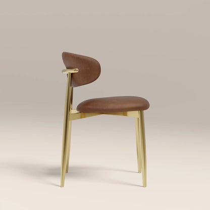 Halston Dining Chair | Vintage Tan Faux Leather & Brass