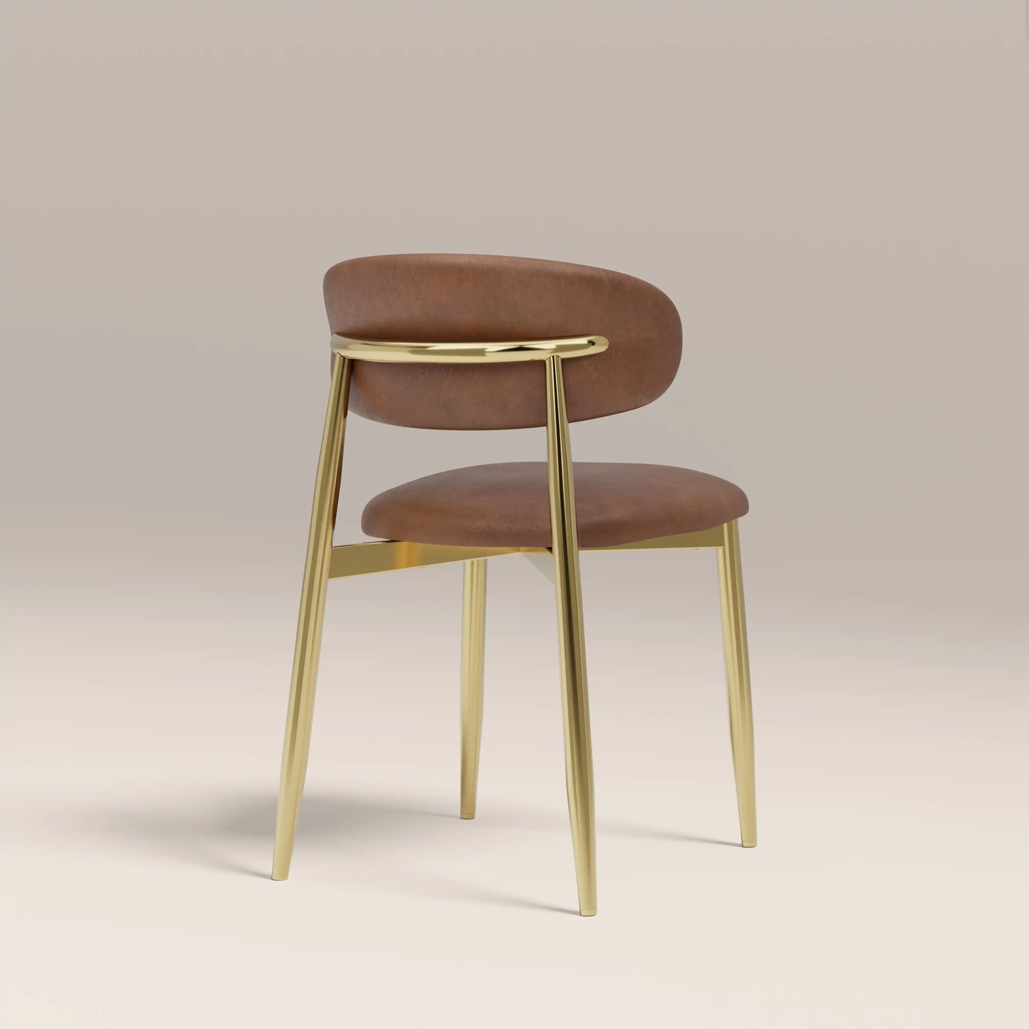 Halston Dining Chair | Vintage Tan Faux Leather & Brass