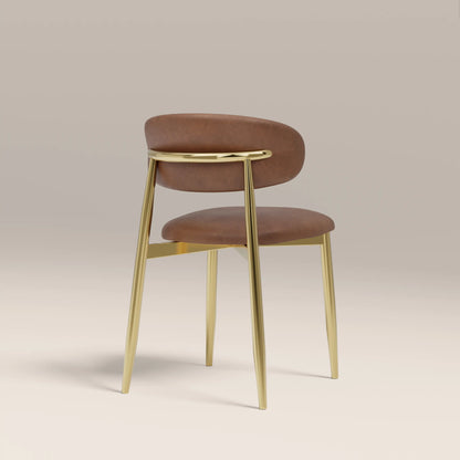 Halston Dining Chair | Vintage Tan Faux Leather & Brass